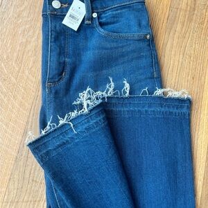 LOFT Dark Blue Boot Cut Jeans with Frayed Hem